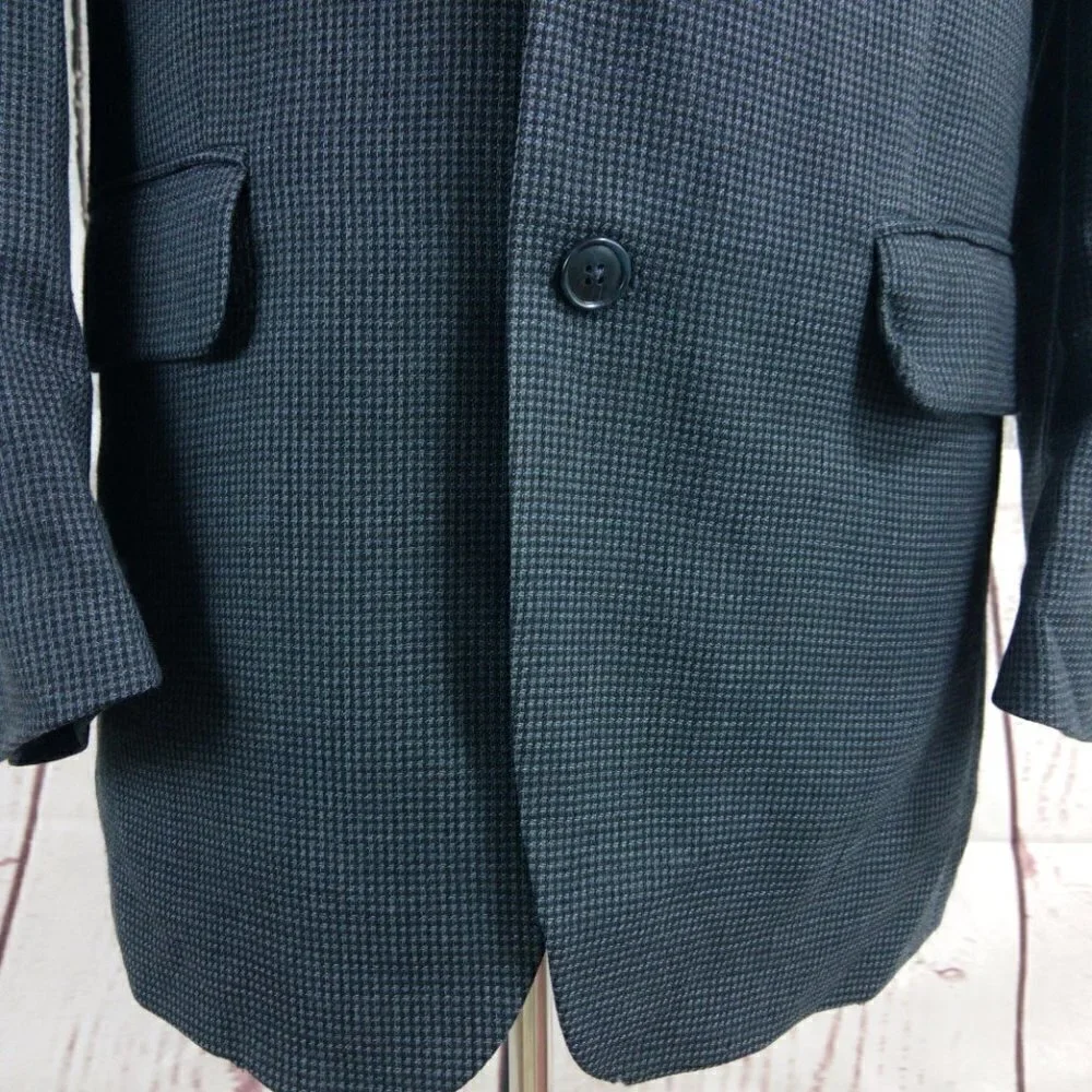 John Weitz Studio 38R 2 Button Blue Black Check Suit Blazer Sport Coat